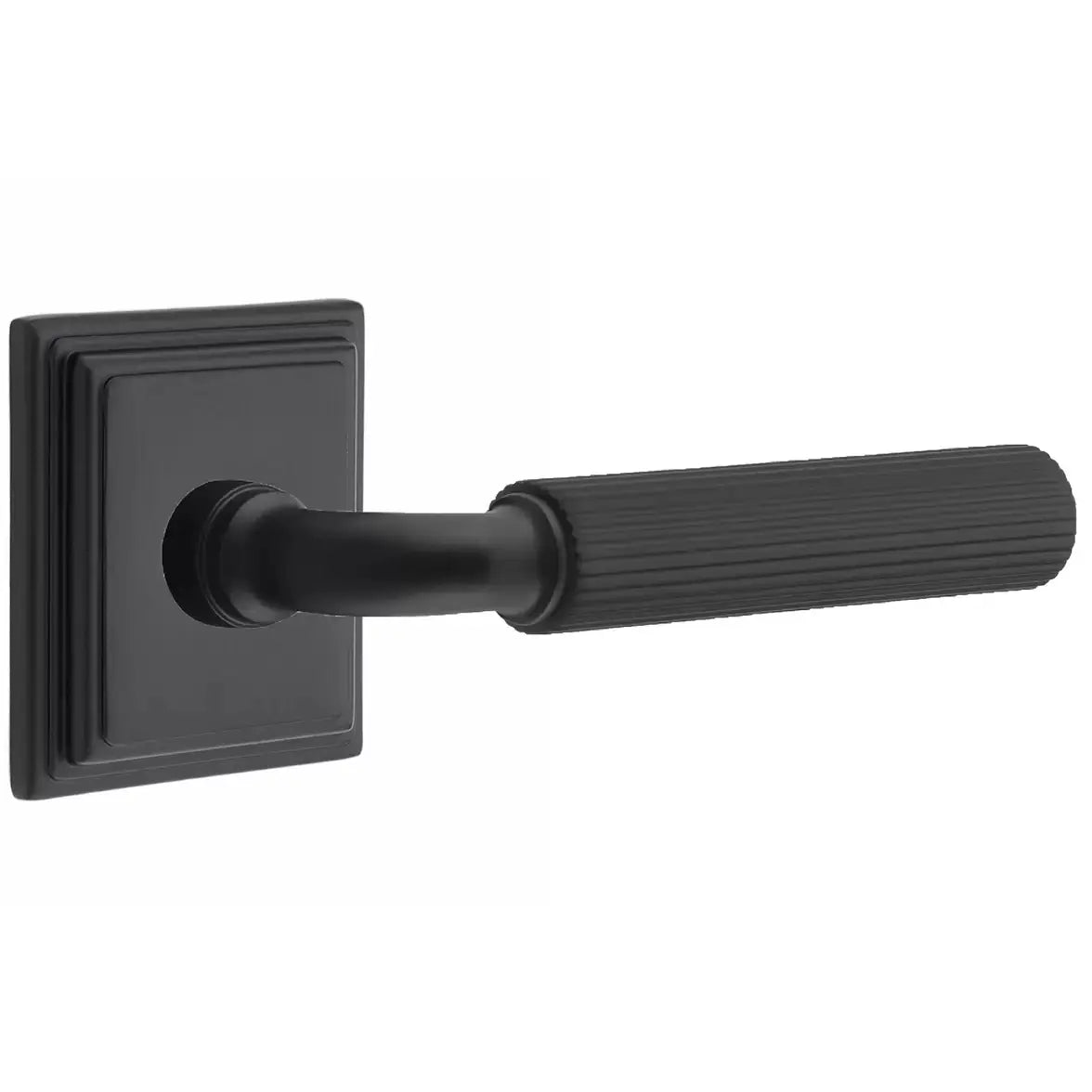 Emtek Straight Knurled Lever with R-Bar Stem and Wilshire Rose by Emtek