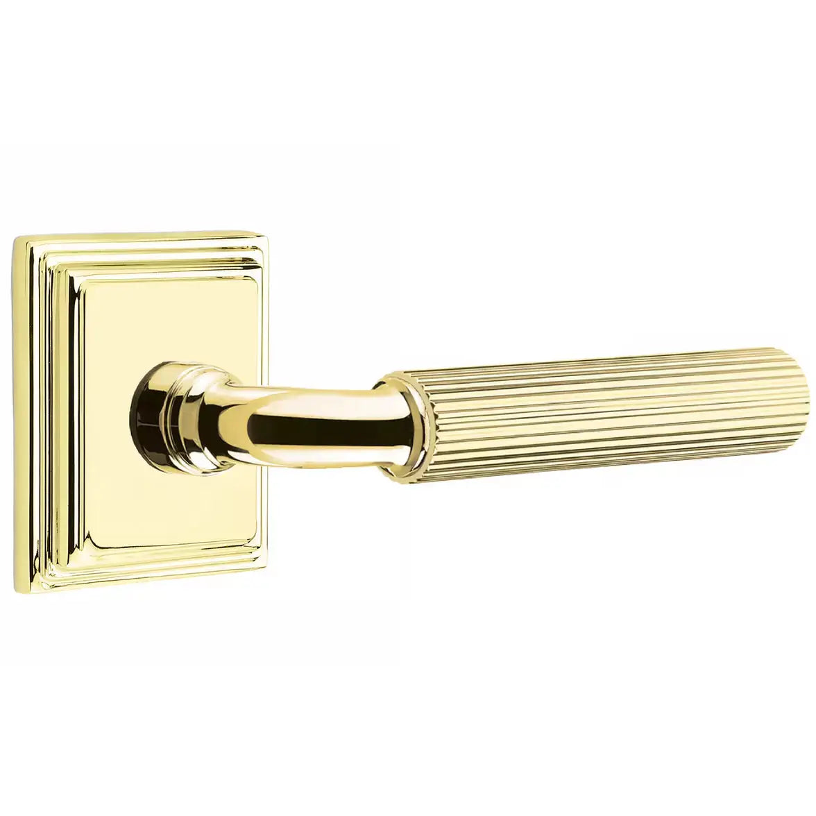 Emtek Straight Knurled Lever with R-Bar Stem and Wilshire Rose by Emtek