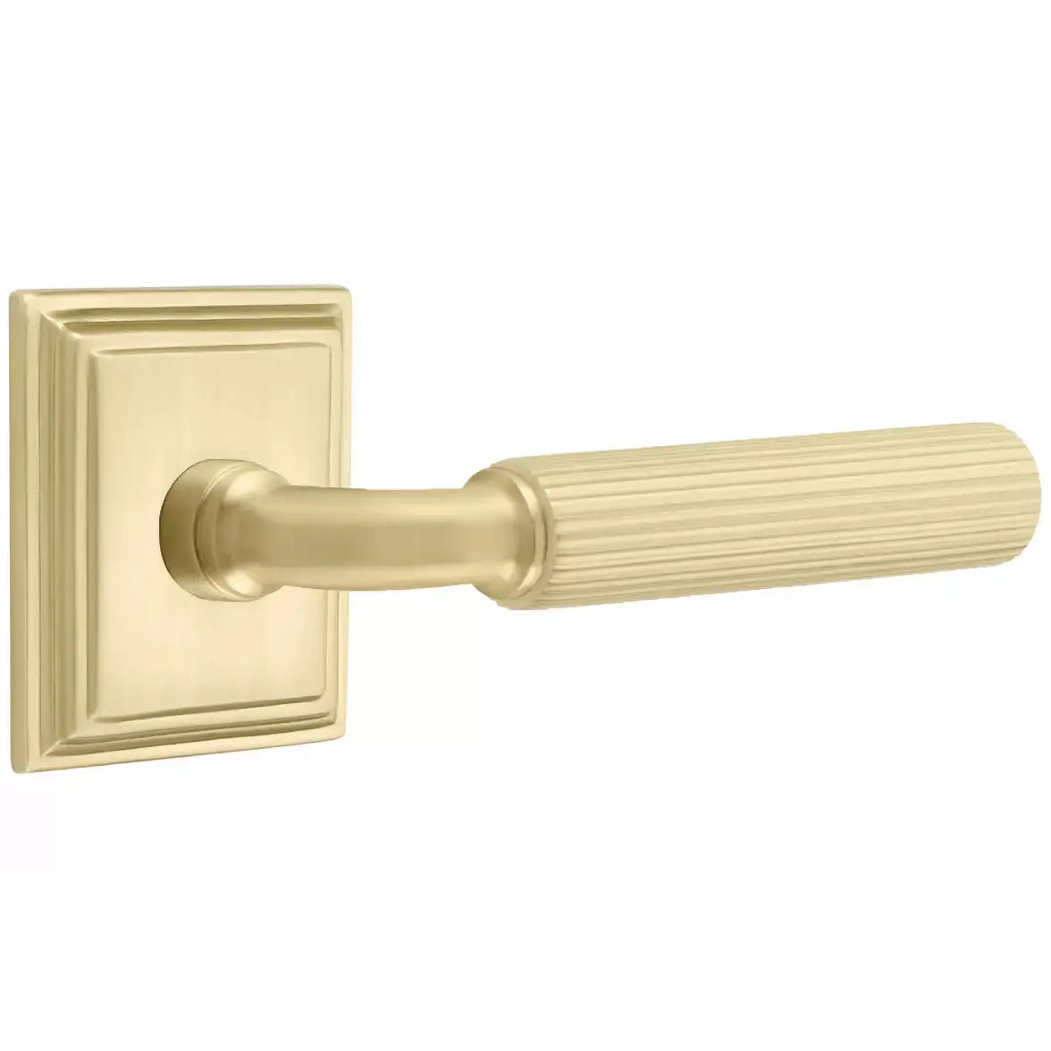 Emtek Straight Knurled Lever with R-Bar Stem and Wilshire Rose by Emtek