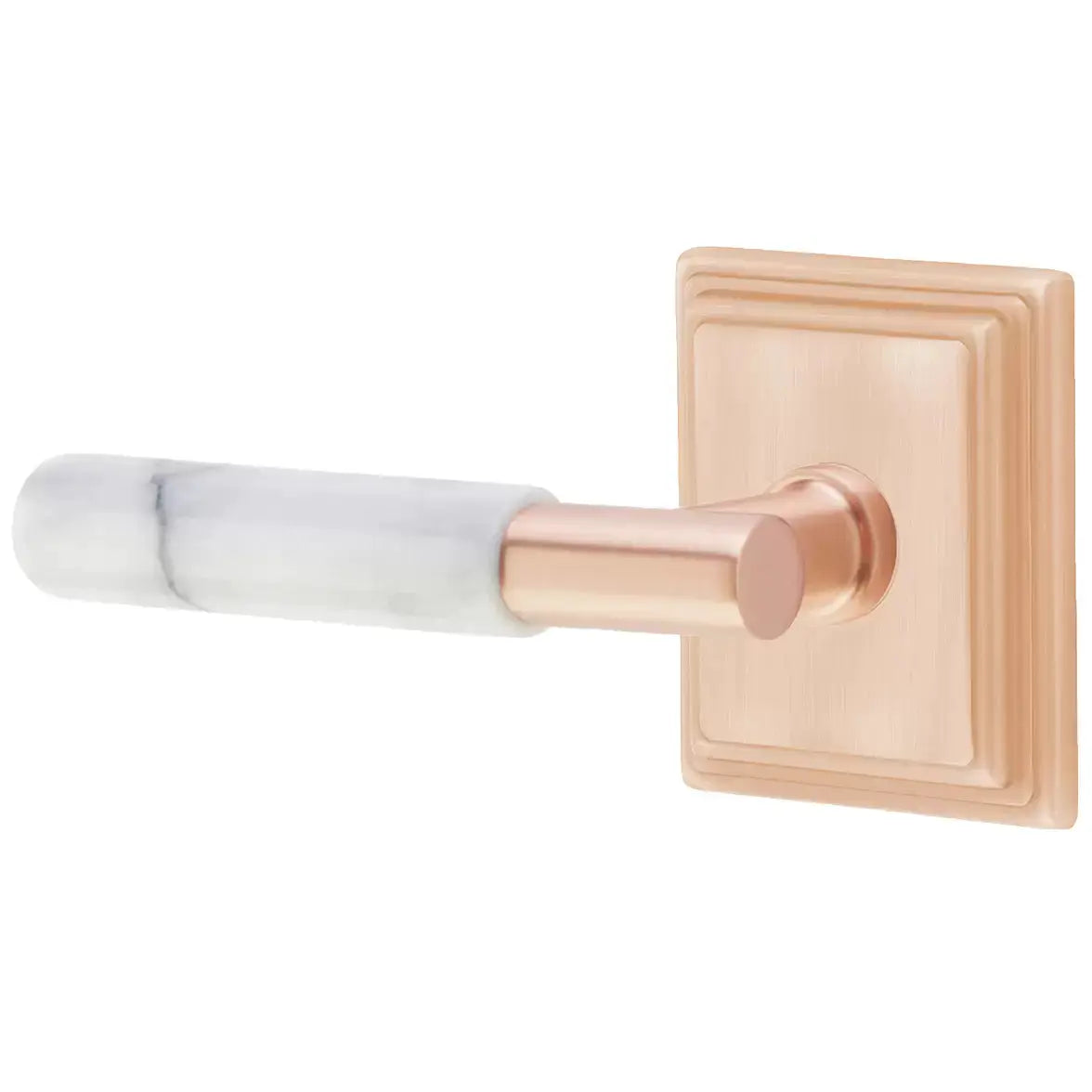 Emtek White Marble Lever with T-Bar Stem and Wilshire Rose by Emtek