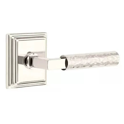 Emtek Hammered Lever with L-Square Stem and Wilshire Rose by Emtek