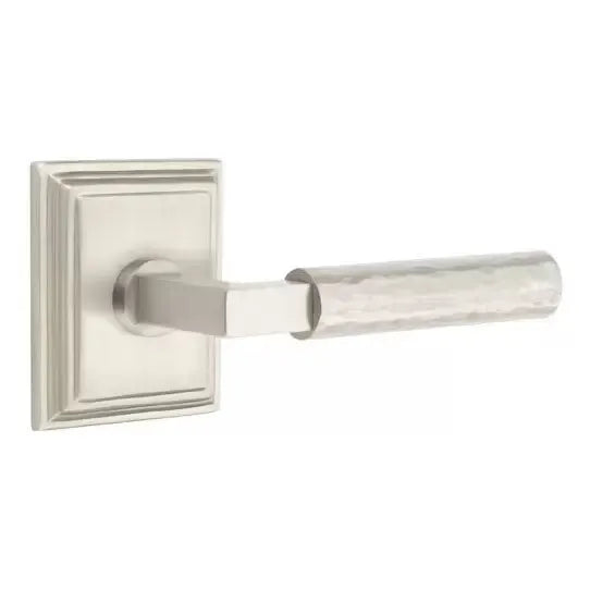 Emtek Hammered Lever with L-Square Stem and Wilshire Rose by Emtek