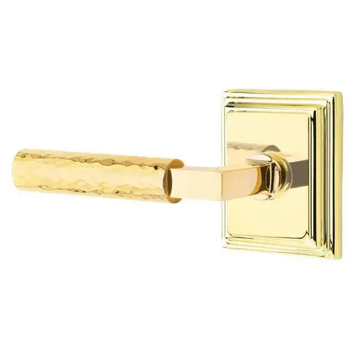 Emtek Hammered Lever with L-Square Stem and Wilshire Rose by Emtek