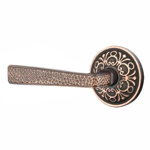 Emtek Hammered Door Lever with Lancaster Rose by Emtek