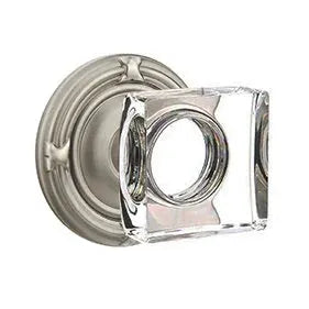 Emtek Modern Square Glass Door Knob with Ribbon and Reed Rose by Emtek