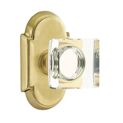 Emtek Modern Square Glass Door Knob with #8 Rose by Emtek