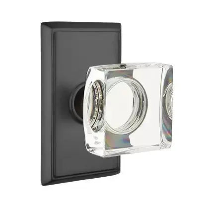 Emtek Modern Square Glass Door Knob with Rectangular Rose by Emtek