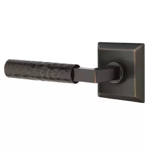 Emtek Hammered Lever with L-Square Stem and Quincy Rose by Emtek