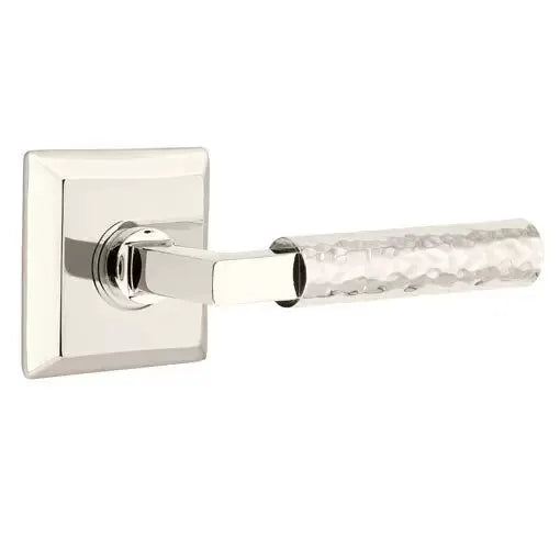 Emtek Hammered Lever with L-Square Stem and Quincy Rose by Emtek