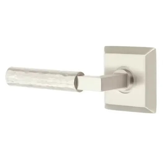 Emtek Hammered Lever with L-Square Stem and Quincy Rose by Emtek