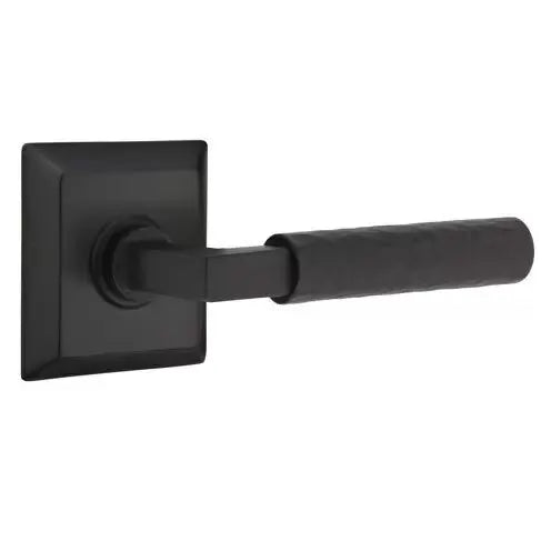 Emtek Hammered Lever with L-Square Stem and Quincy Rose by Emtek
