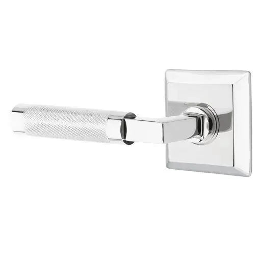 Emtek Knurled Lever with L-Square Stem and Quincy Rose by Emtek