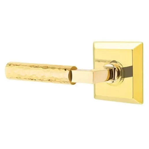 Emtek Hammered Lever with L-Square Stem and Quincy Rose by Emtek