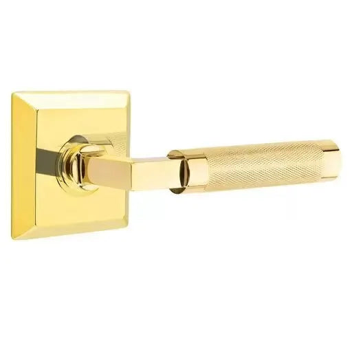 Emtek Knurled Lever with L-Square Stem and Quincy Rose by Emtek
