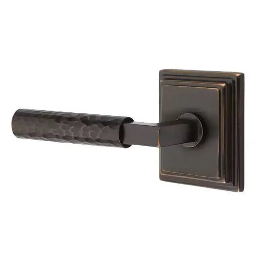 Emtek Hammered Lever with L-Square Stem and Wilshire Rose by Emtek
