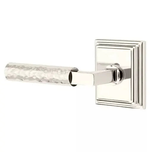 Emtek Hammered Lever with L-Square Stem and Wilshire Rose by Emtek