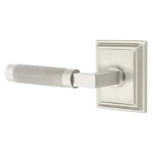 Emtek Knurled Lever with L-Square Stem and Wilshire Rose by Emtek