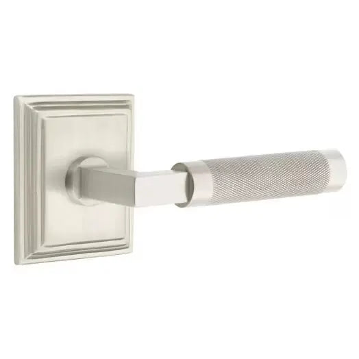 Emtek Knurled Lever with L-Square Stem and Wilshire Rose by Emtek