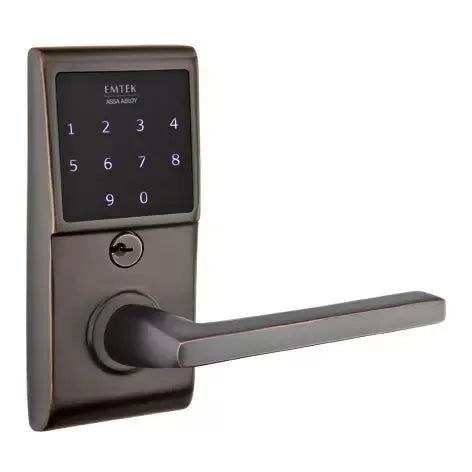 Emtek Emtouch - L-Square Knurled Lever Electronic Touchscreen Lock by Emtek