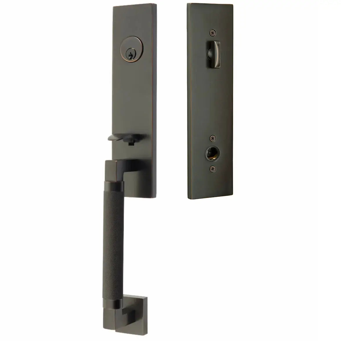 Emtek Single Cylinder Hercules Tubular Knurled Monolithic Entry Lever Handleset by Emtek