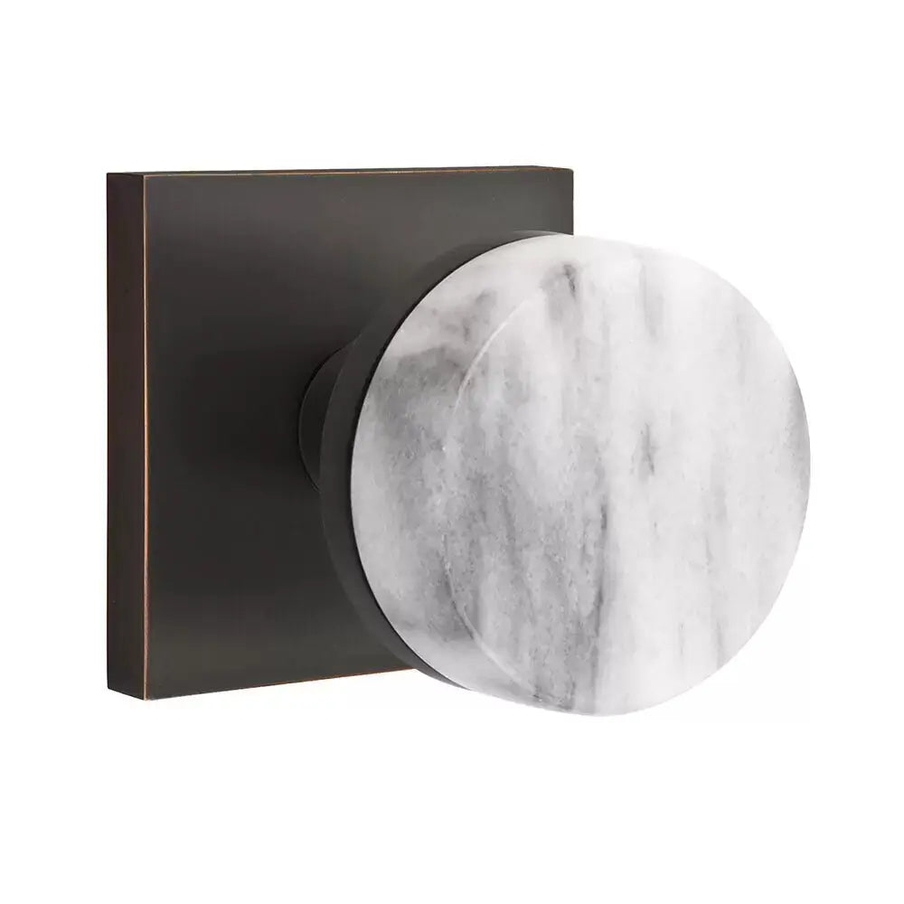 Emtek White Marble Knob with Square Rosette and Conical Stem by Emtek