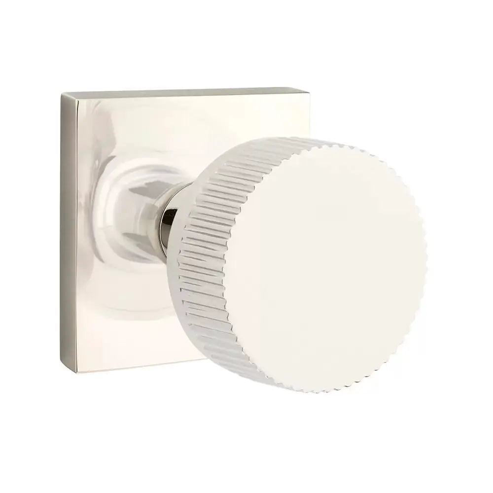 Emtek Straight Knurled Knob with Square Rosette and Conical Stem by Emtek