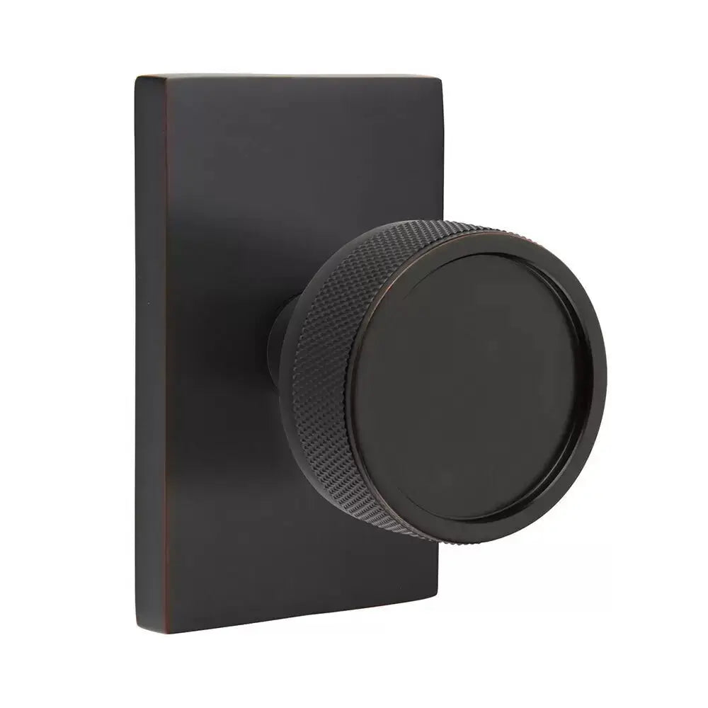 Emtek Knurled Knob with Modern Rectangular Rosette and Conical Stem by Emtek