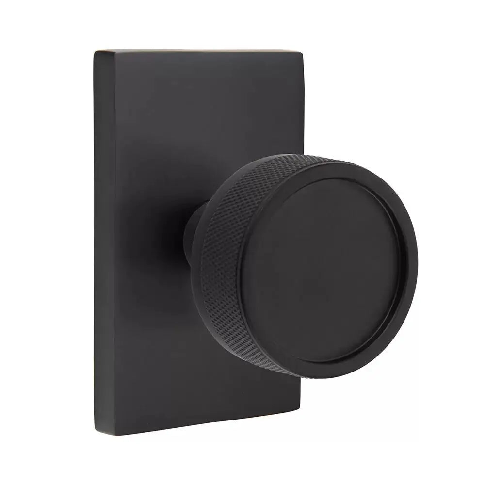 Emtek Knurled Knob with Modern Rectangular Rosette and Conical Stem by Emtek