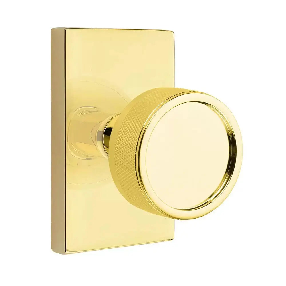 Emtek Knurled Knob with Modern Rectangular Rosette and Conical Stem by Emtek