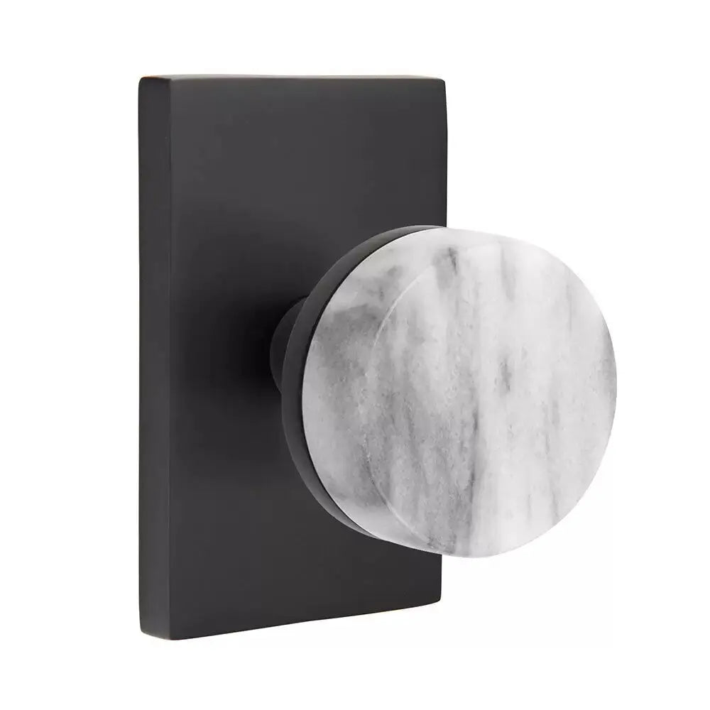Emtek White Marble Knob with Modern Rectangular Rosette and Conical Stem by Emtek