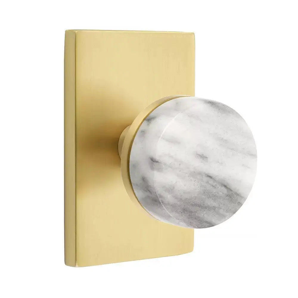 Emtek White Marble Knob with Modern Rectangular Rosette and Conical Stem by Emtek