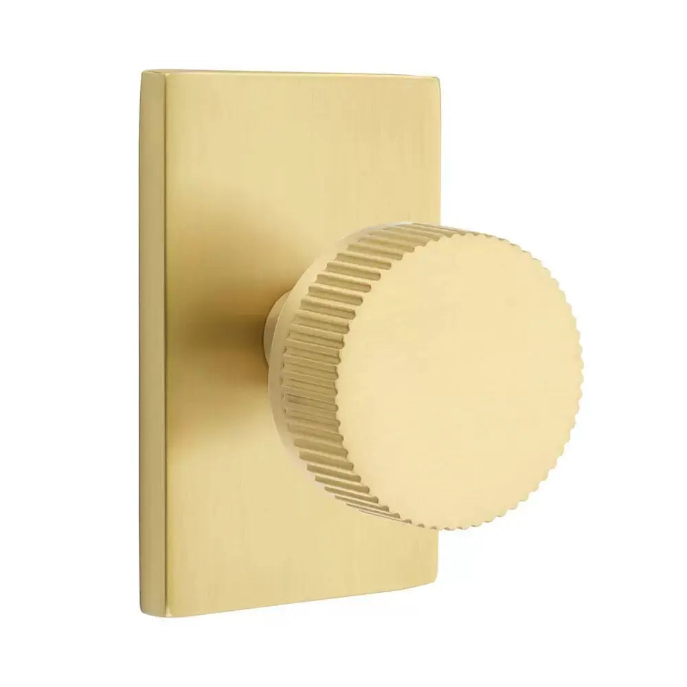 Emtek Straight Knurled Knob with Modern Rectangular Rosette and Conical Stem by Emtek