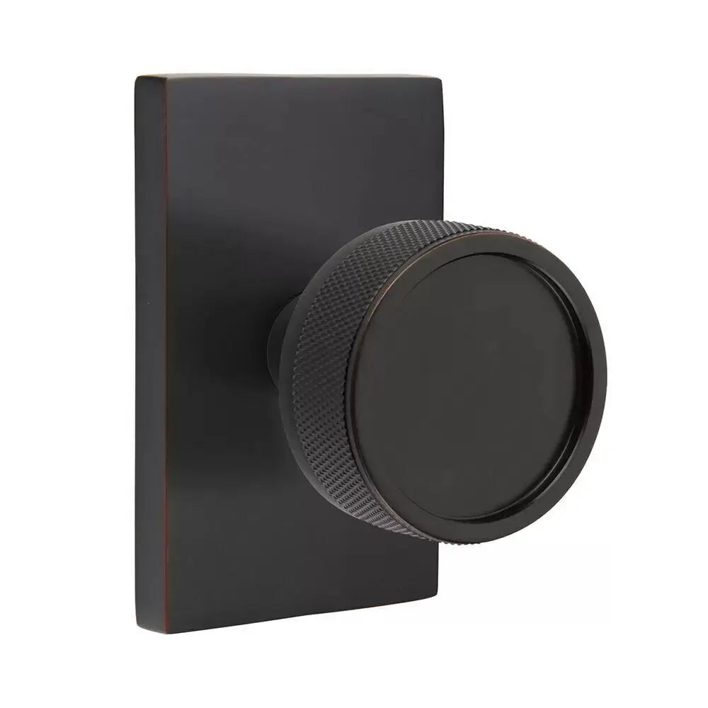 Emtek Knurled Knob with Modern Rectangular Rosette and Conical Stem by Emtek