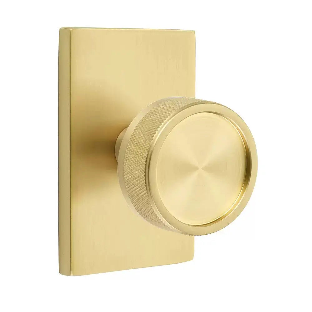 Emtek Knurled Knob with Modern Rectangular Rosette and Conical Stem by Emtek