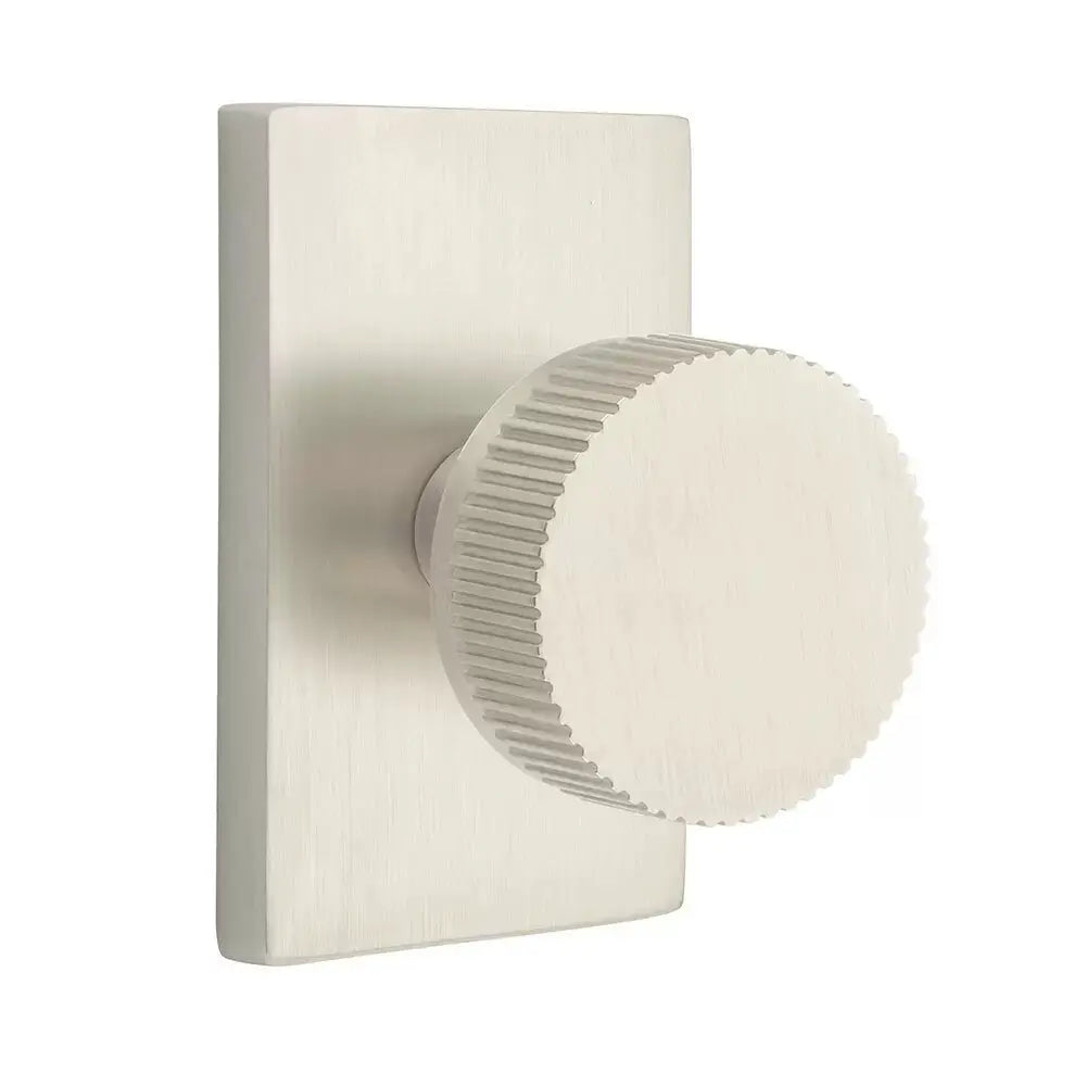 Emtek Straight Knurled Knob with Modern Rectangular Rosette and Conical Stem by Emtek
