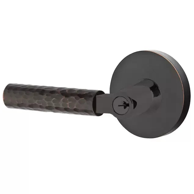 Emtek Hammered Lever with L-Square Stem and Disc Rose by Emtek