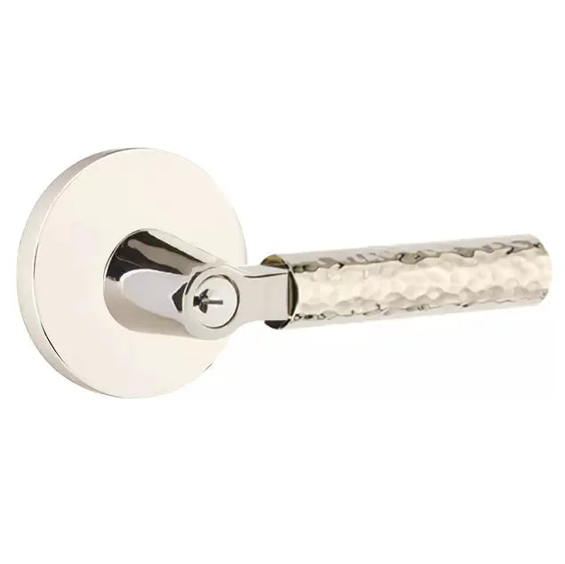 Emtek Hammered Lever with L-Square Stem and Disc Rose by Emtek
