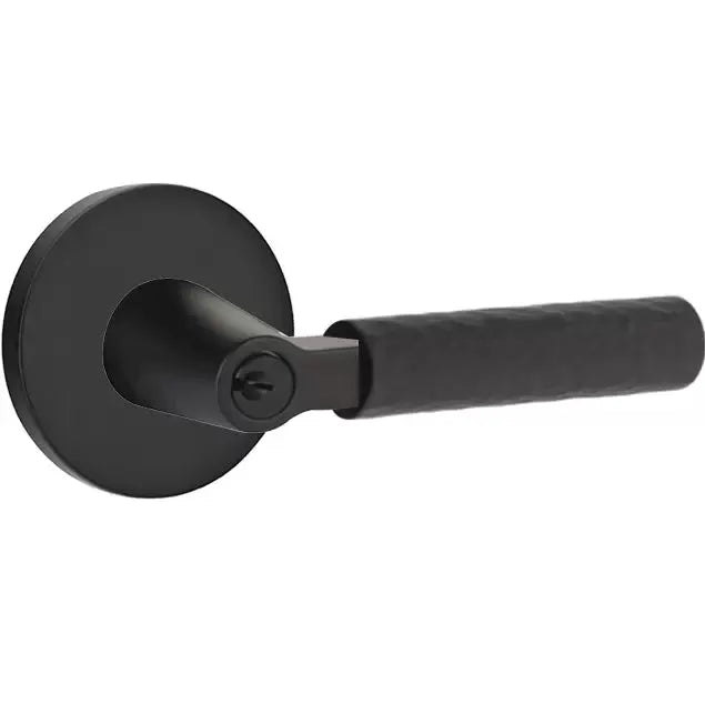 Emtek Hammered Lever with L-Square Stem and Disc Rose by Emtek