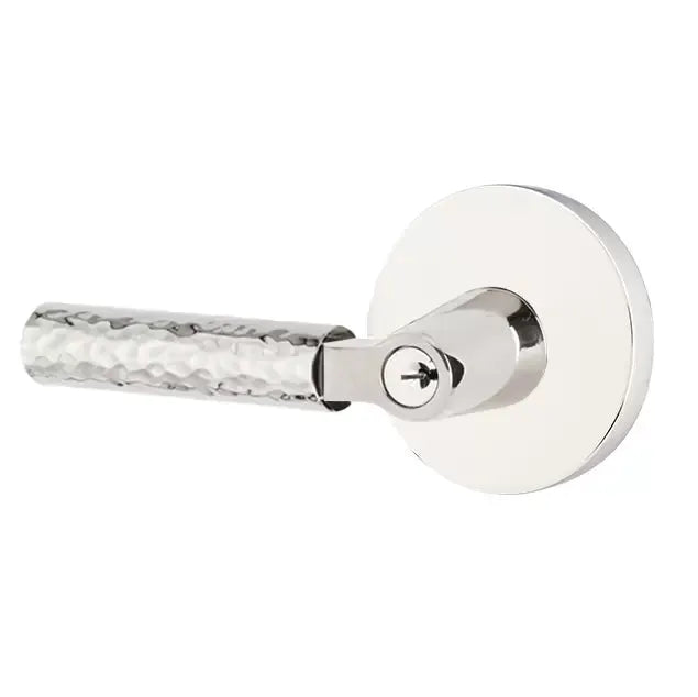 Emtek Hammered Lever with L-Square Stem and Disc Rose by Emtek