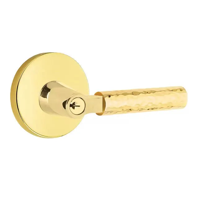 Emtek Hammered Lever with L-Square Stem and Disc Rose by Emtek