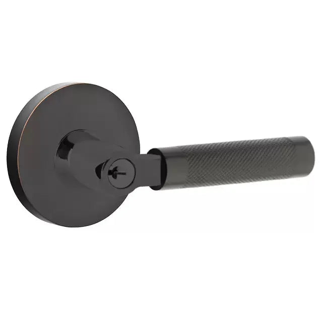 Emtek Knurled Lever with L-Square Stem and Disc Rose by Emtek