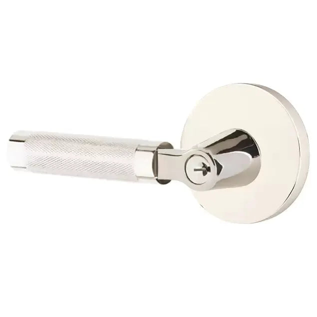 Emtek Knurled Lever with L-Square Stem and Disc Rose by Emtek