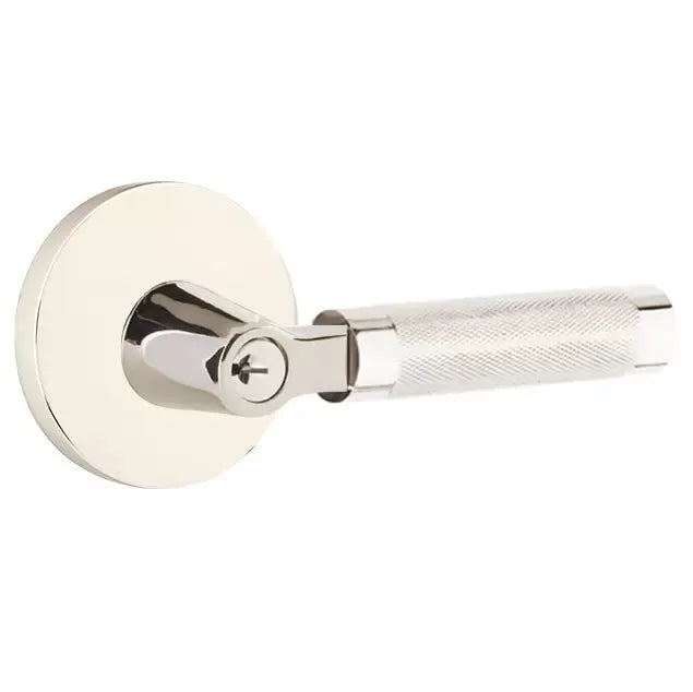 Emtek Knurled Lever with L-Square Stem and Disc Rose by Emtek