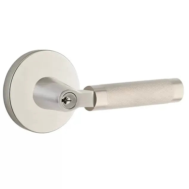 Emtek Knurled Lever with L-Square Stem and Disc Rose by Emtek
