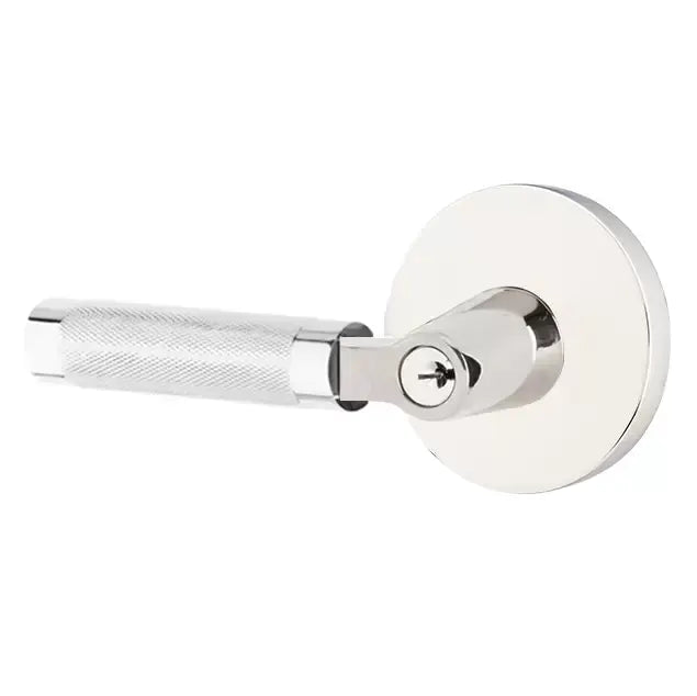 Emtek Knurled Lever with L-Square Stem and Disc Rose by Emtek