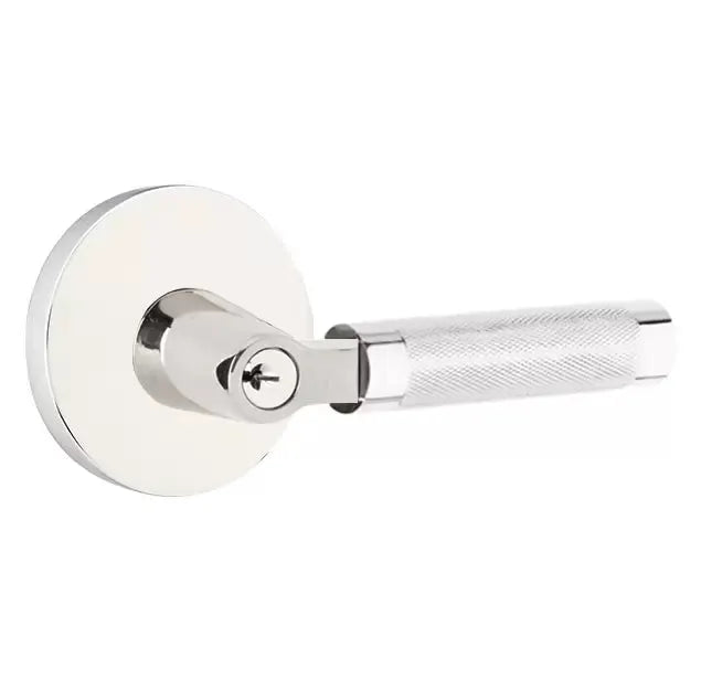 Emtek Knurled Lever with L-Square Stem and Disc Rose by Emtek