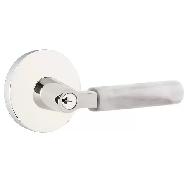 Emtek White Marble Lever with L-Square Stem and Disk Rose by Emtek