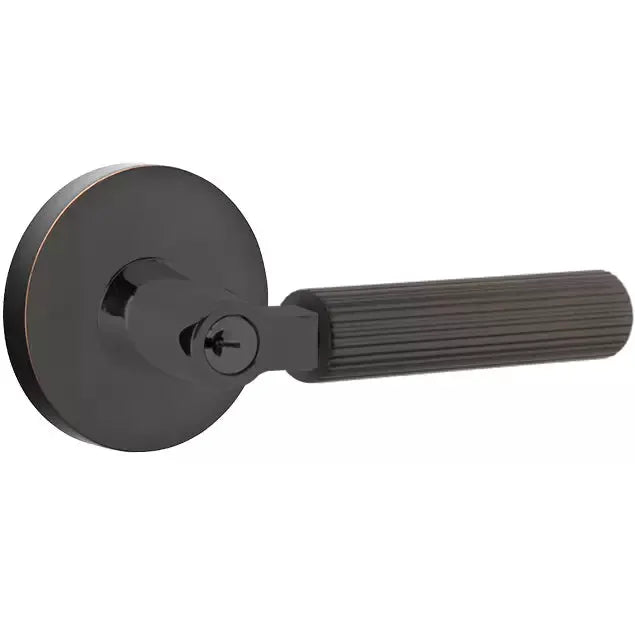 Emtek Straight Knurled Lever with L-Square Stem and Disk Rose by Emtek