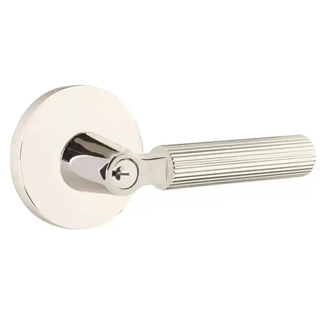 Emtek Straight Knurled Lever with L-Square Stem and Disk Rose by Emtek