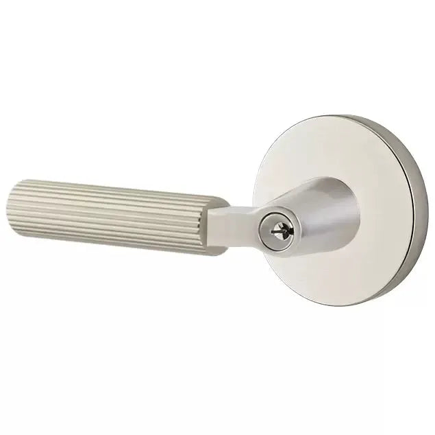 Emtek Straight Knurled Lever with L-Square Stem and Disk Rose by Emtek